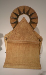 Pot with Sun halo, pyramid shaped rays, by Keith Rice-Jones