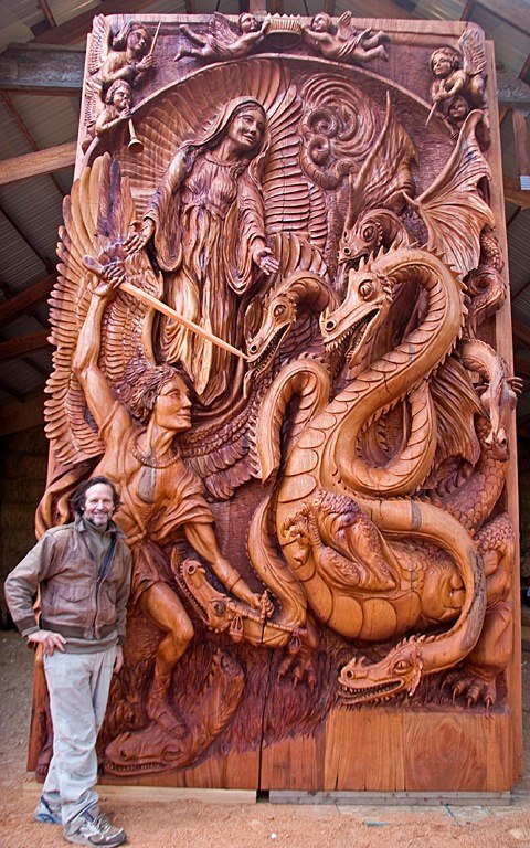 J. Chester ("Skip") Armstrong with his St. George and the Dragon panel