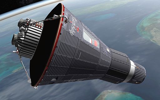 3D reconstruction of Friendship 7, John Glenn's space capsule, by James R. Bassett; image generated with Celestia. [CC BY-SA 2.5), GPL (http://www.gnu.org/licenses/gpl.html) via Wikimedia Commons